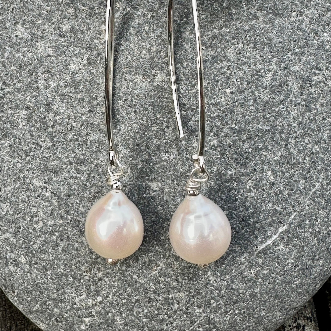 white freshwater pearl drop earrings