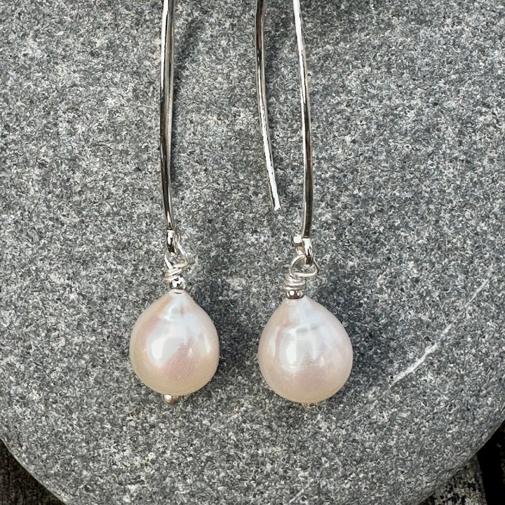 white freshwater pearl drop earrings