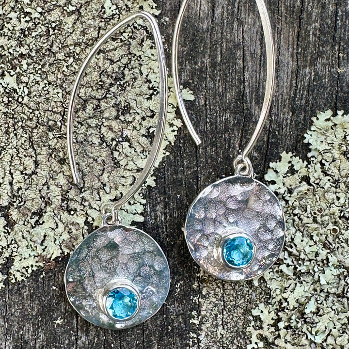 hammered sterling silver earrings with topaz