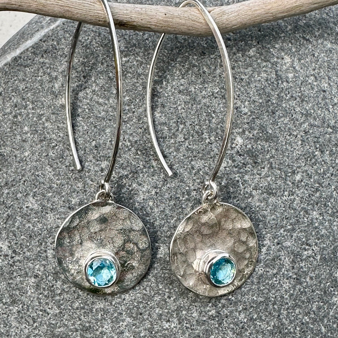 hammered sterling silver earrings with topaz