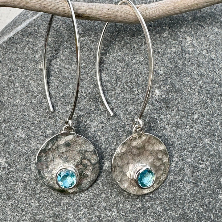 hammered sterling silver earrings with topaz