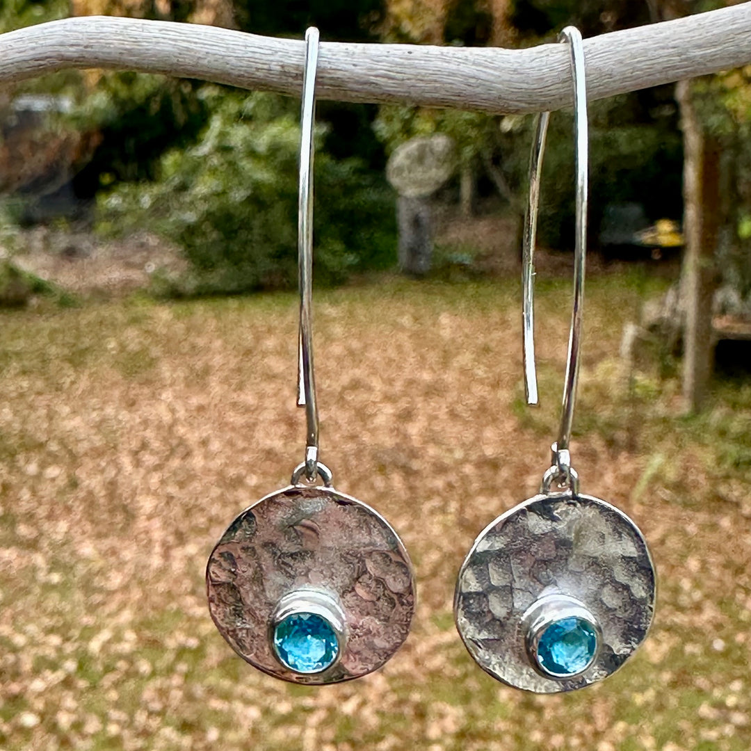 hammered sterling silver earrings with topaz