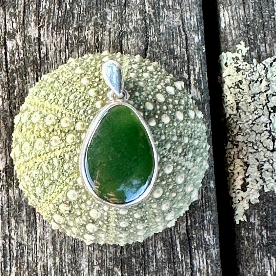 Small Pounamu and sterling silver drop pendant