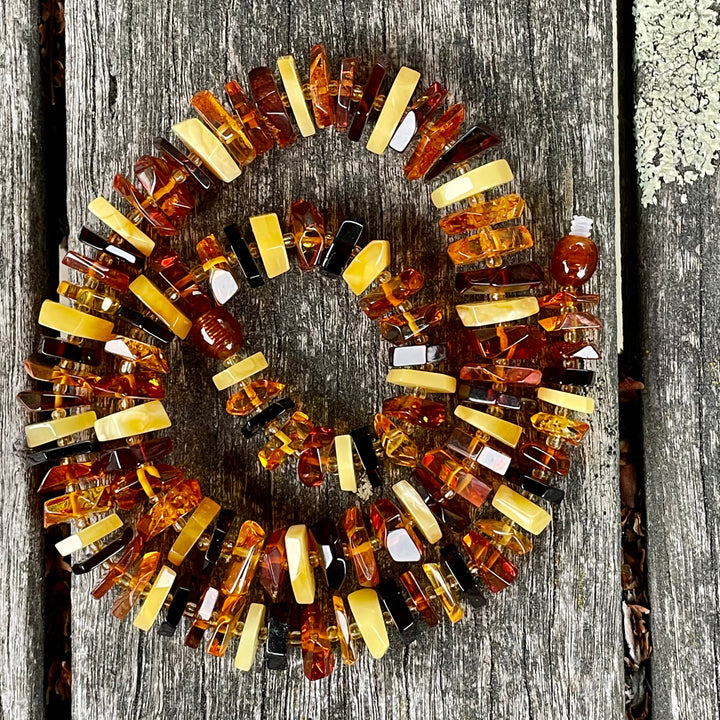 Faceted multi colour Baltic amber necklace