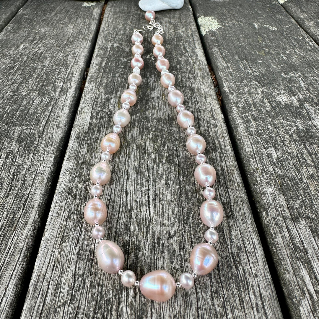 Pink and white freshwater pearl necklace