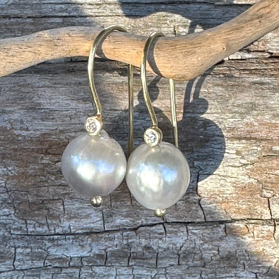 9ct Gold, Diamond and South Sea Pearl Earrings