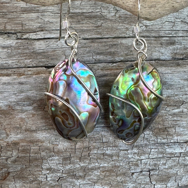 Sterling wrapped pāua corner earrings