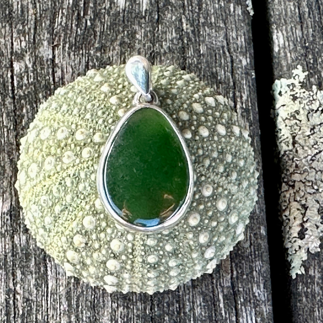 Small Pounamu and sterling silver drop pendant