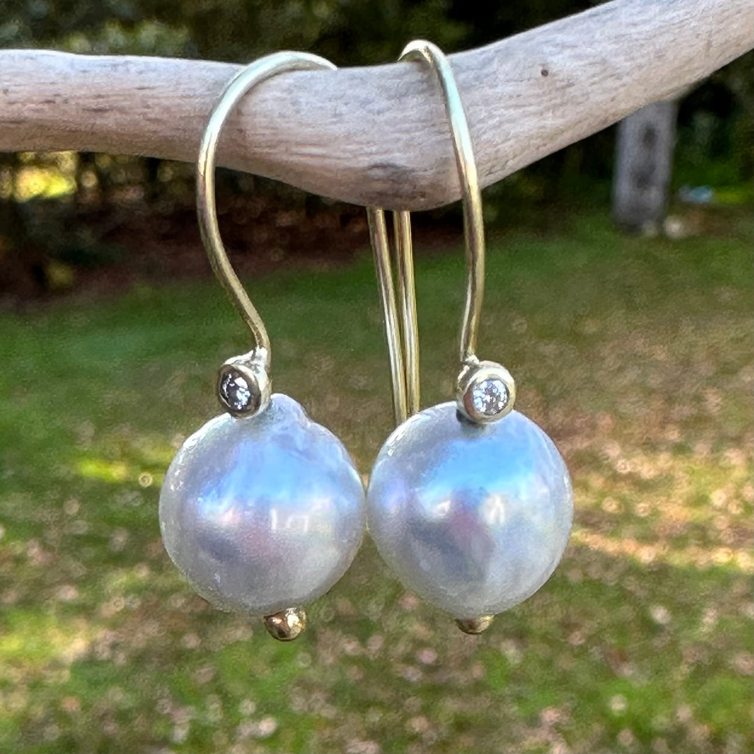 9ct Gold, Diamond and South Sea Pearl Earrings