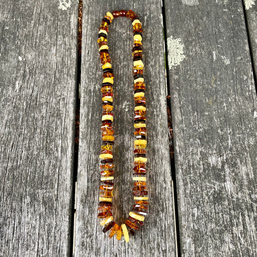 Faceted multi colour Baltic amber necklace