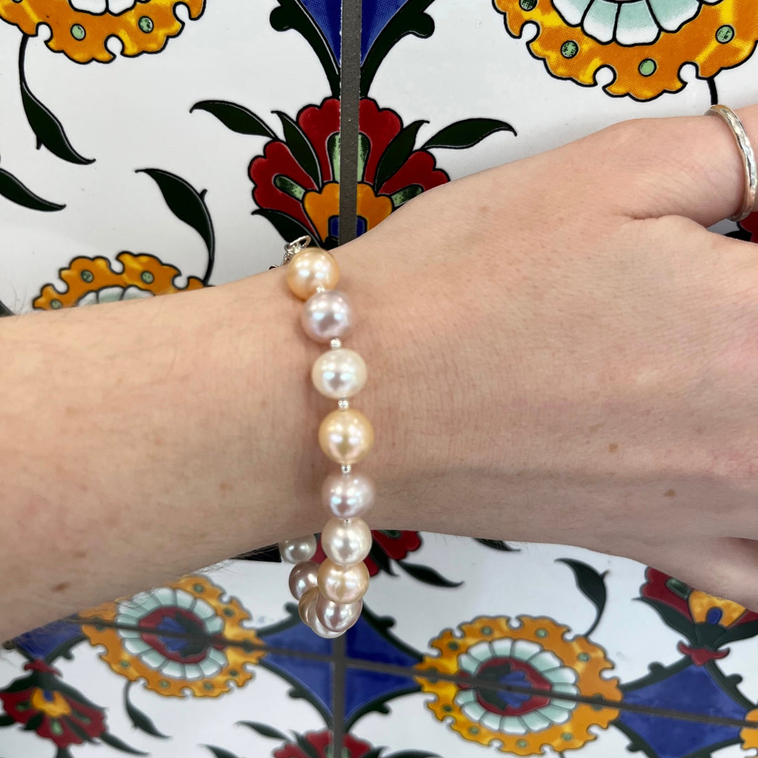 Pink, white, apricot freshwater pearl bracelet