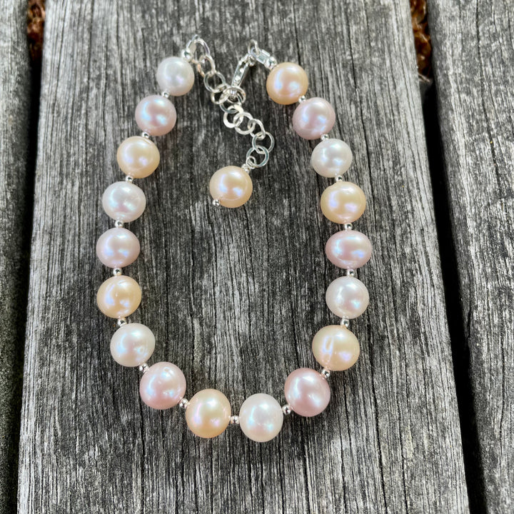 Pink, white, apricot freshwater pearl bracelet