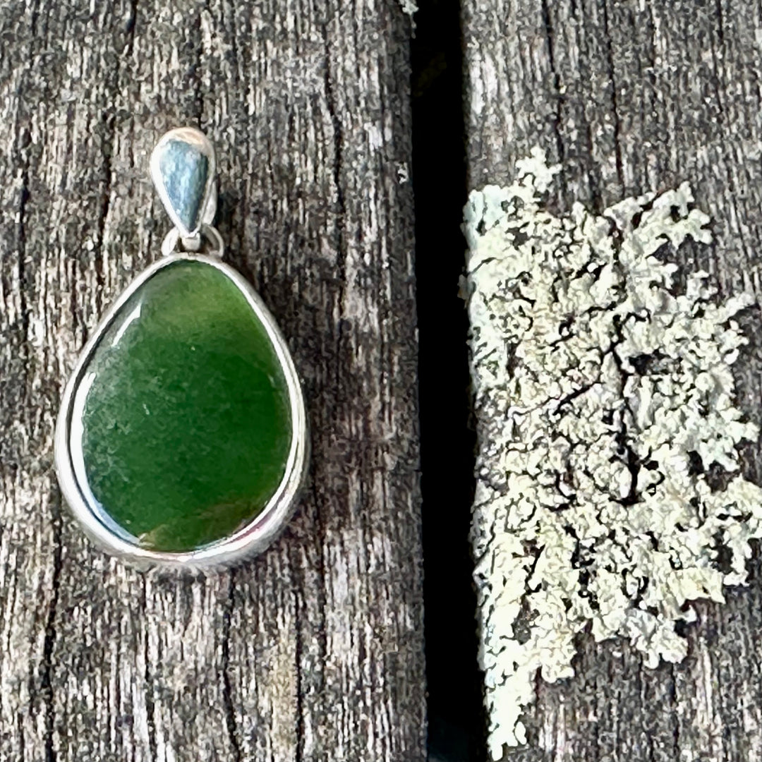 Small Pounamu and sterling silver drop pendant