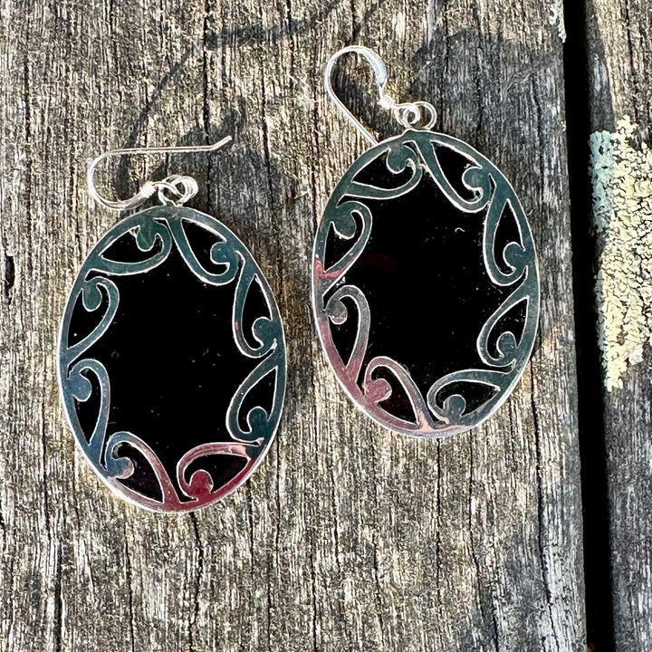 Black mussel and sterling earrings