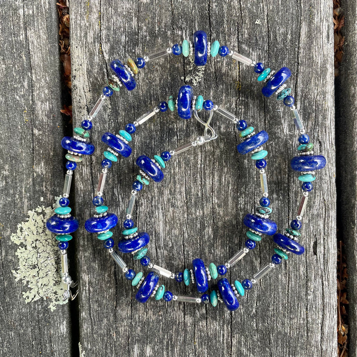 Lapis lazuli, turquoise and sterling silver necklace