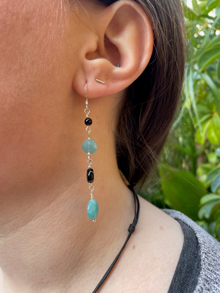 Amazonite and onyx earrings