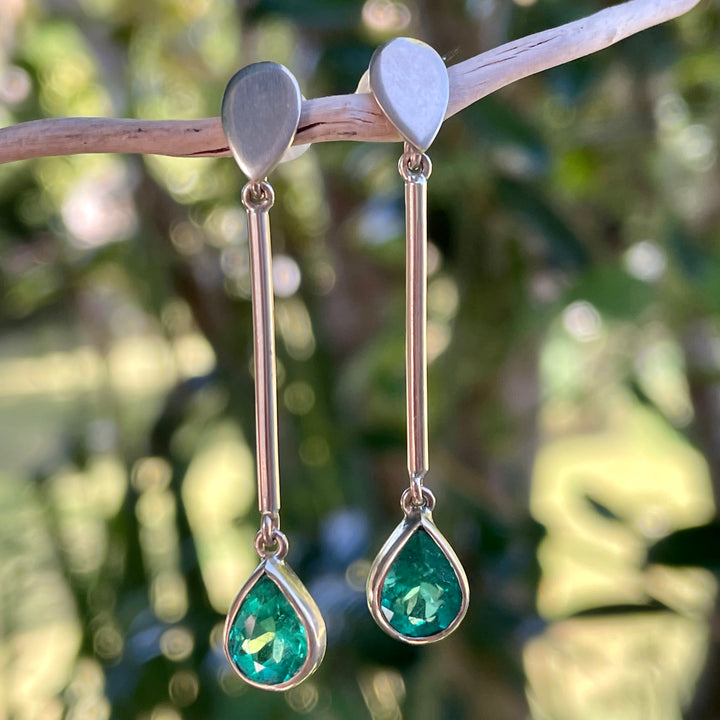 9ct Gold Brazilian Emerald Drop Earrings