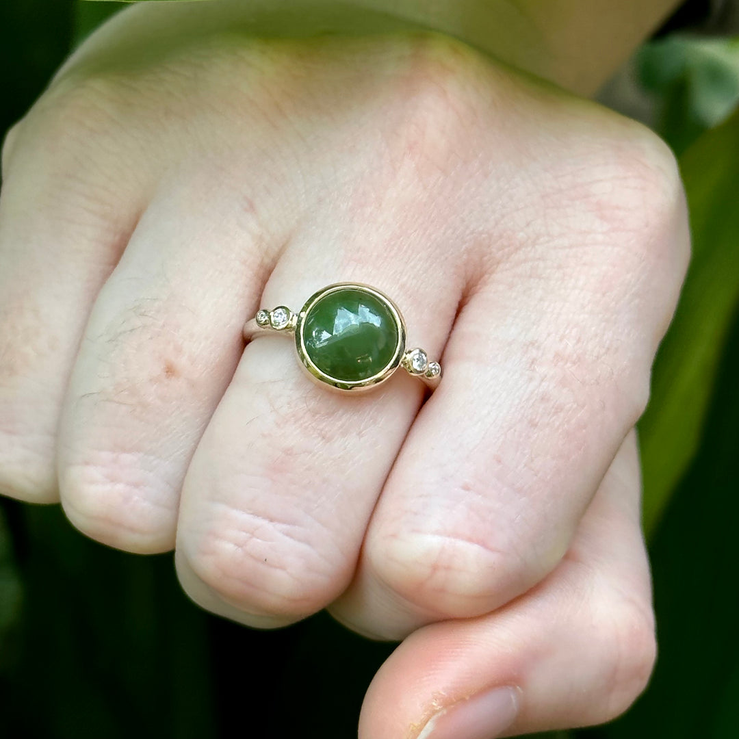 The Tui , NZ greenstone and diamond ring