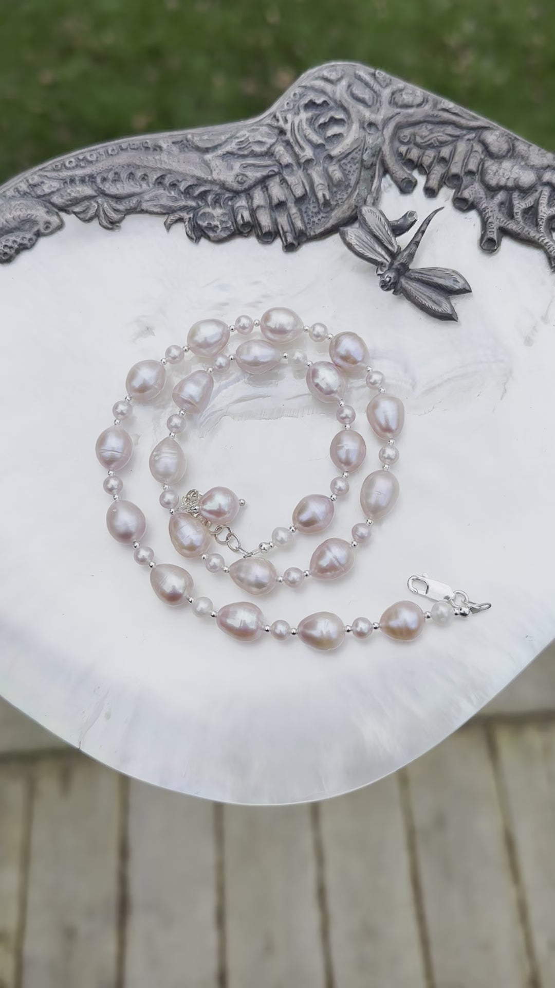 Pink and white freshwater pearl necklace