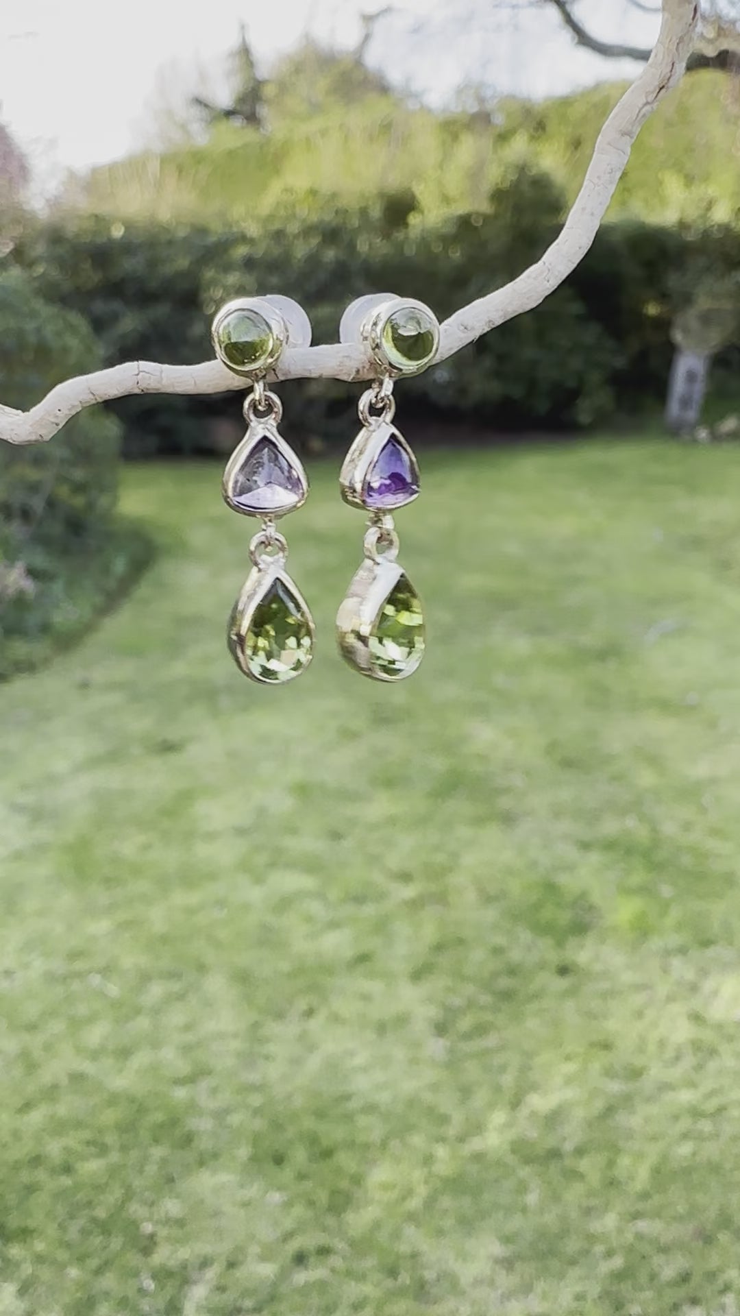 9ct Gold Peridot and Amethyst Wild at Heart Earrings