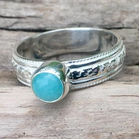 Amazonite Ring with Ornate Band