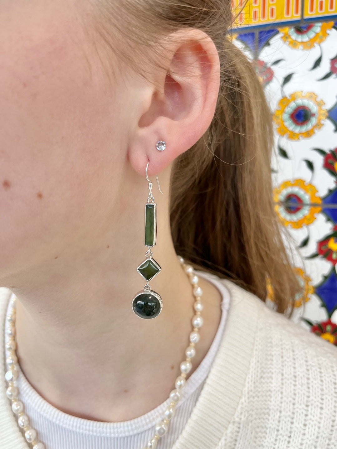New Zealand greenstone and sterling silver earrings
