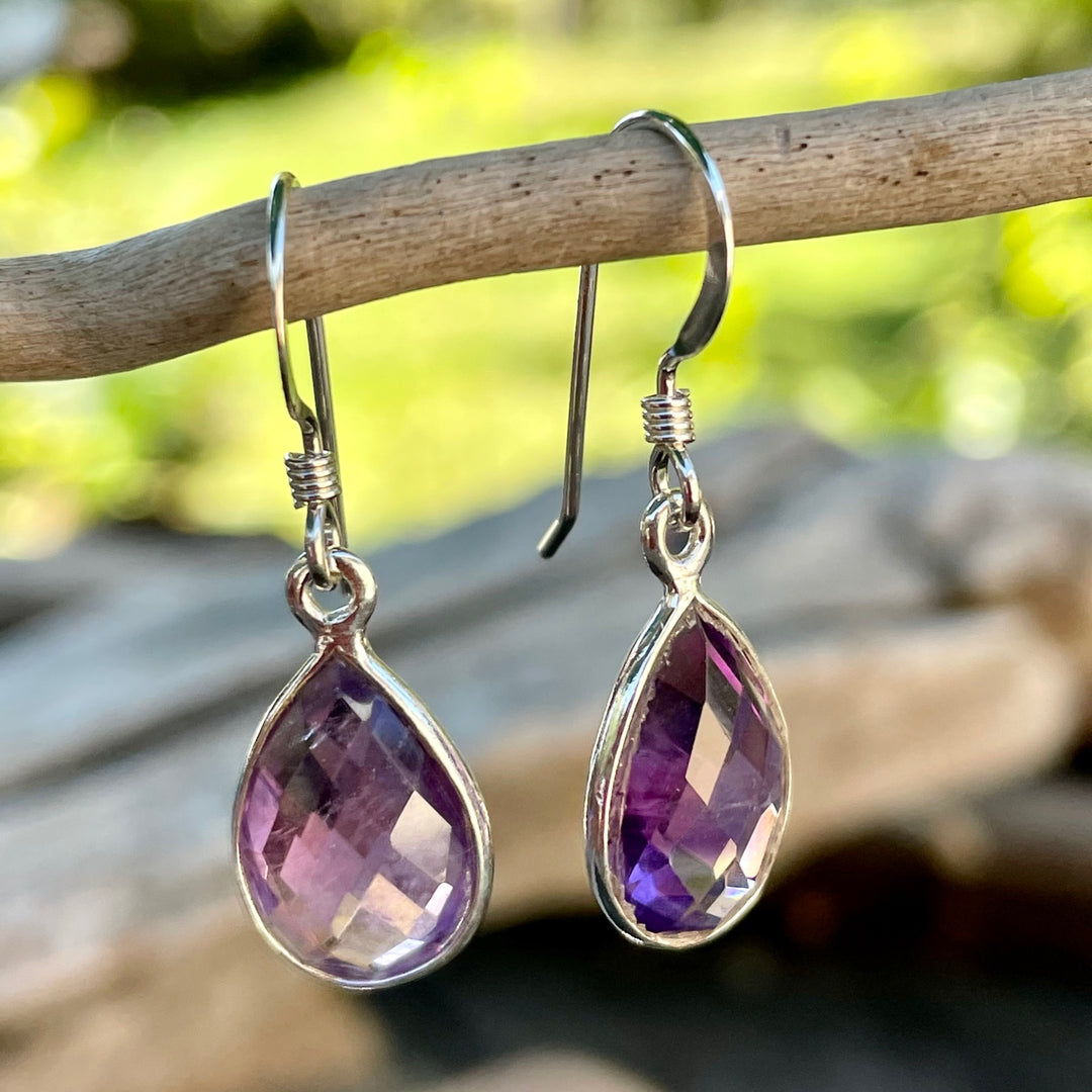 Faceted Amethyst Drop Earrings