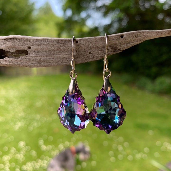 Faceted Crystal Drop Earrings, Pale Purple