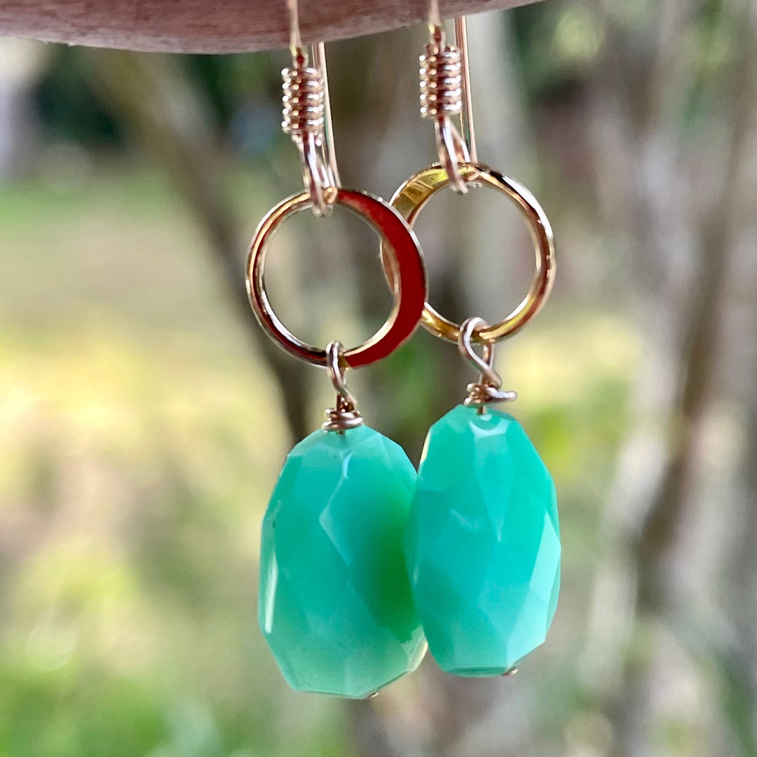 Faceted Chrysoprase and Gold Fill Earrings