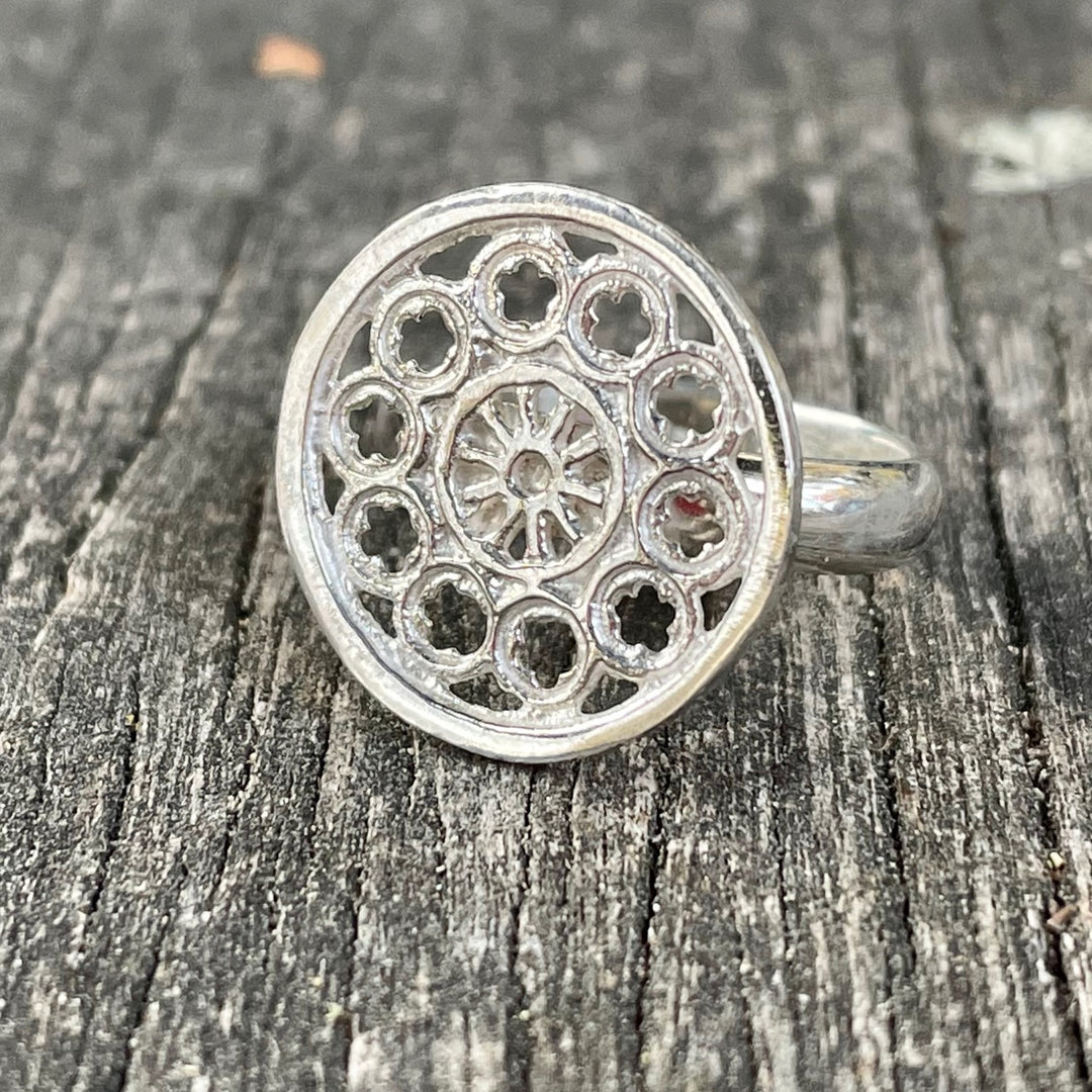 Small Sterling Silver Rose Window Ring