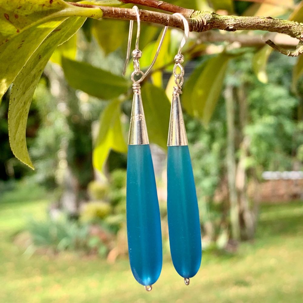 Turquoise Sea Glass Drop Earrings, Rowena Watson Designs