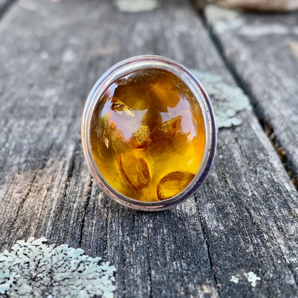 Large Oval Baltic Amber Ring