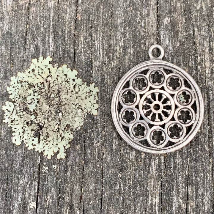 Large Rose Window Pendant with Bail, Sterling Silver