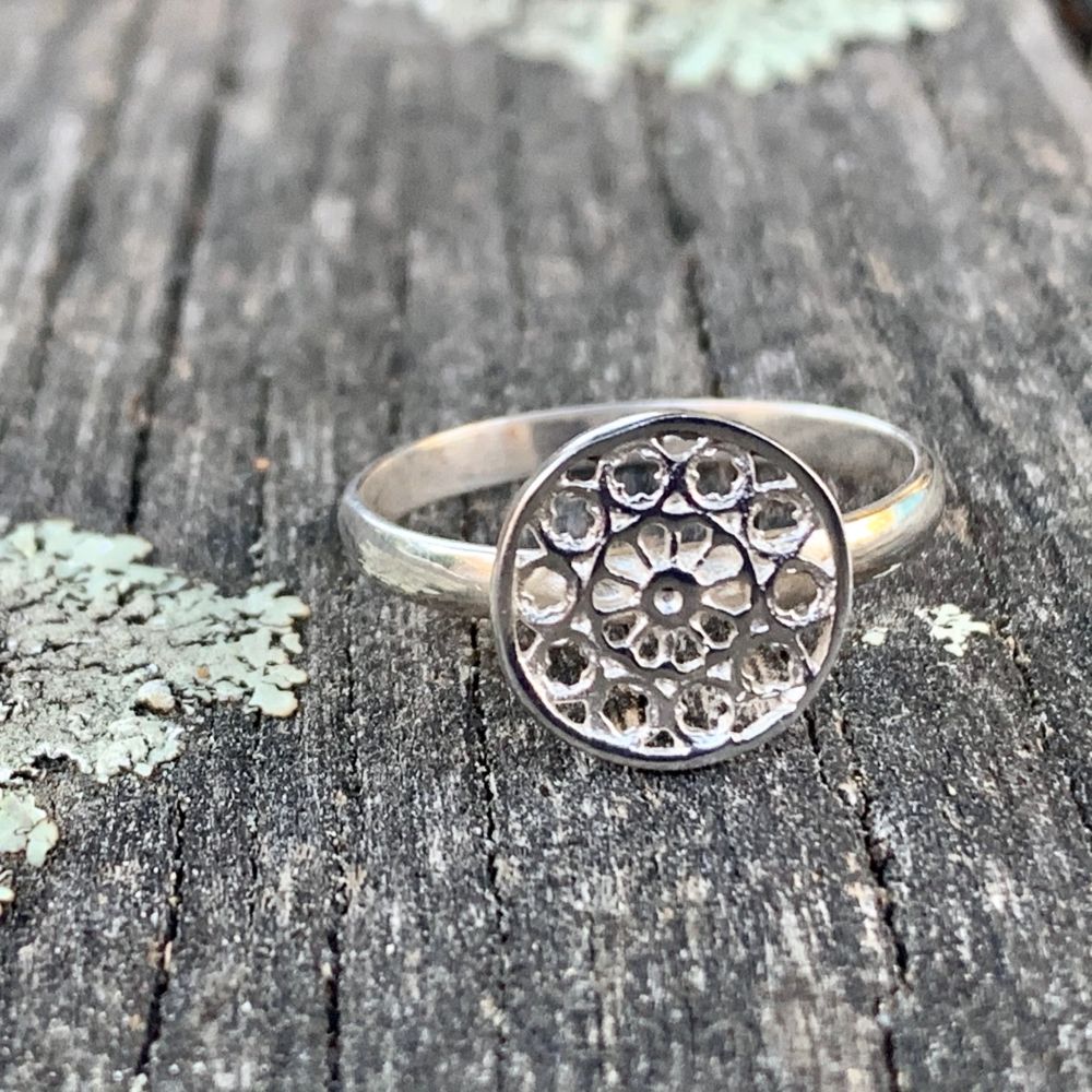 Tiny Sterling Silver Rose Window Ring