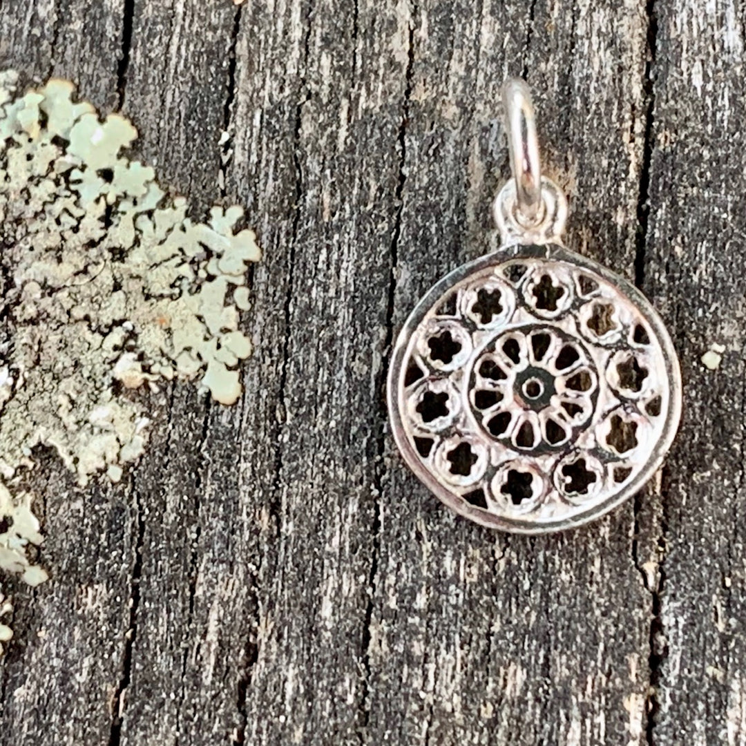 Tiny Rose Window Pendant, Sterling Silver