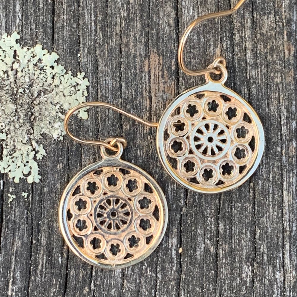 Small Rose Window Earrings, 9ct Yellow Gold