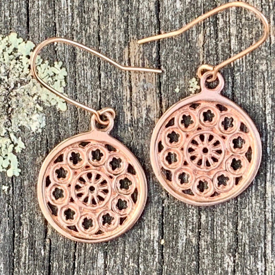 Small Rose Window Earrings, 9ct Rose Gold