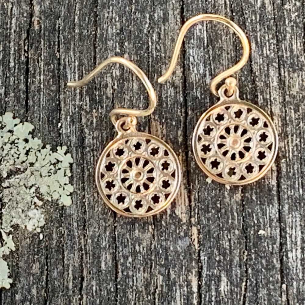 Tiny Rose Window Earrings, 9ct Yellow Gold
