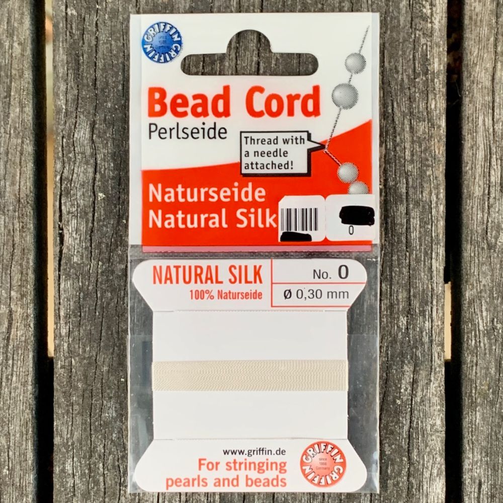Natural Silk Bead Cord, White, No. 0