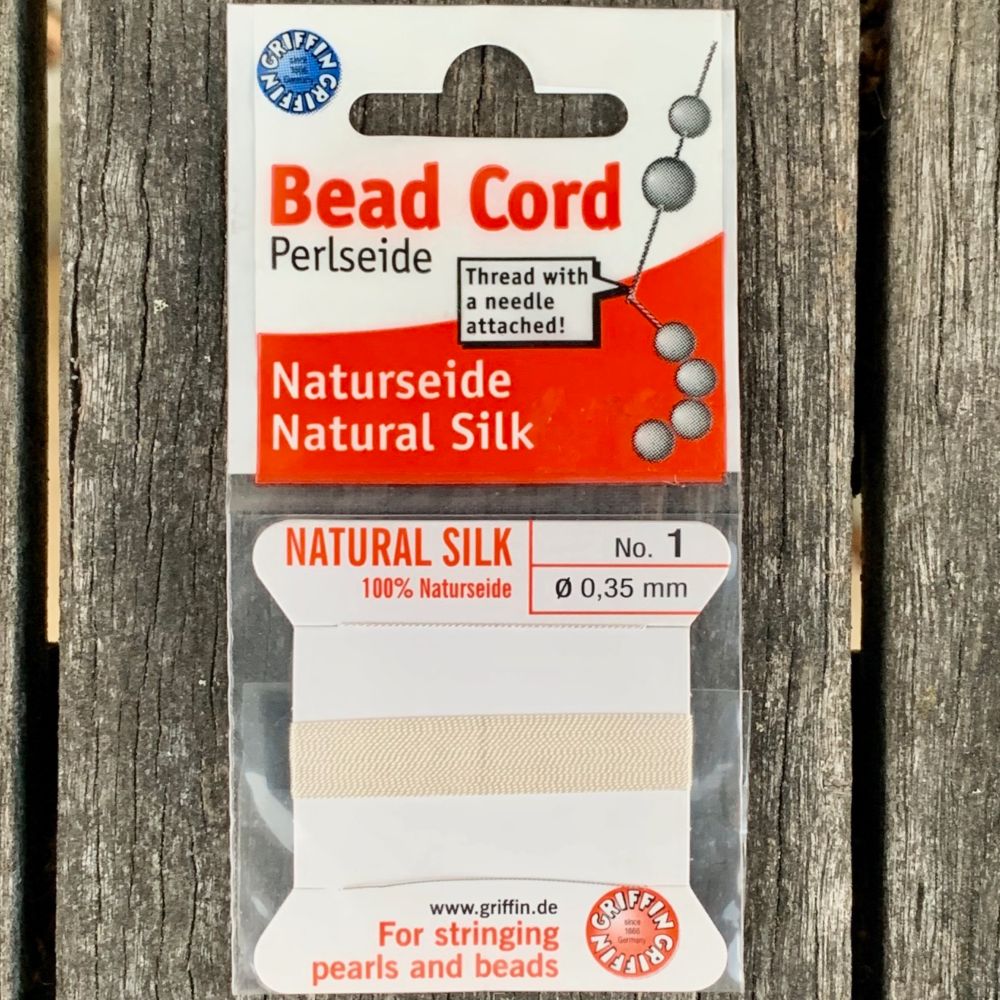 Natural Silk Bead Cord, White, No. 1