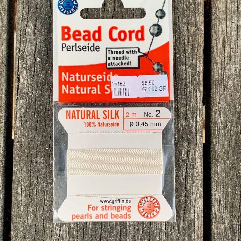 Natural Silk Bead Cord, White, No. 2