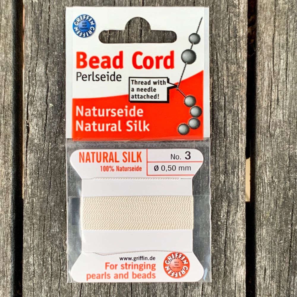Natural Silk Bead Cord, White, No. 3