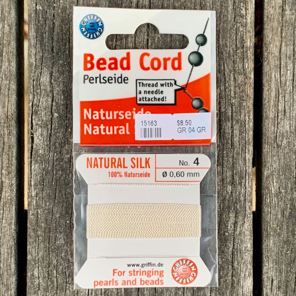 Natural Silk Bead Cord, White, No. 4