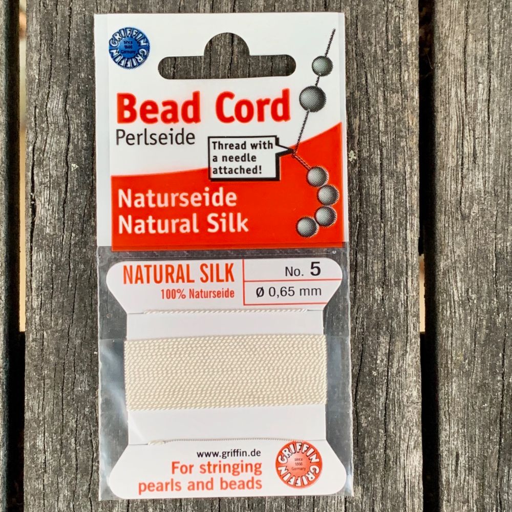 Natural Silk Bead Cord, White, No. 5