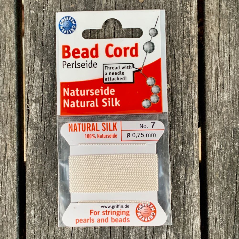 Natural Silk Bead Cord, White, No. 7
