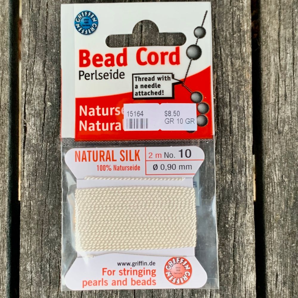 Natural Silk Bead Cord, White, No. 10