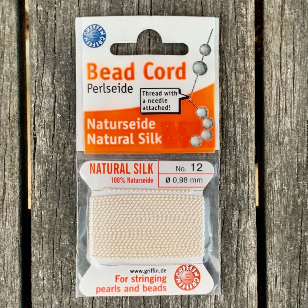 Natural Silk Bead Cord, White, No. 12