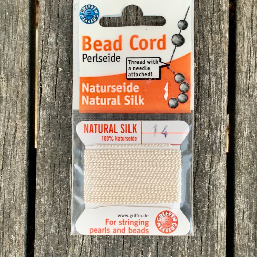 Natural Silk Bead Cord, White, No. 14