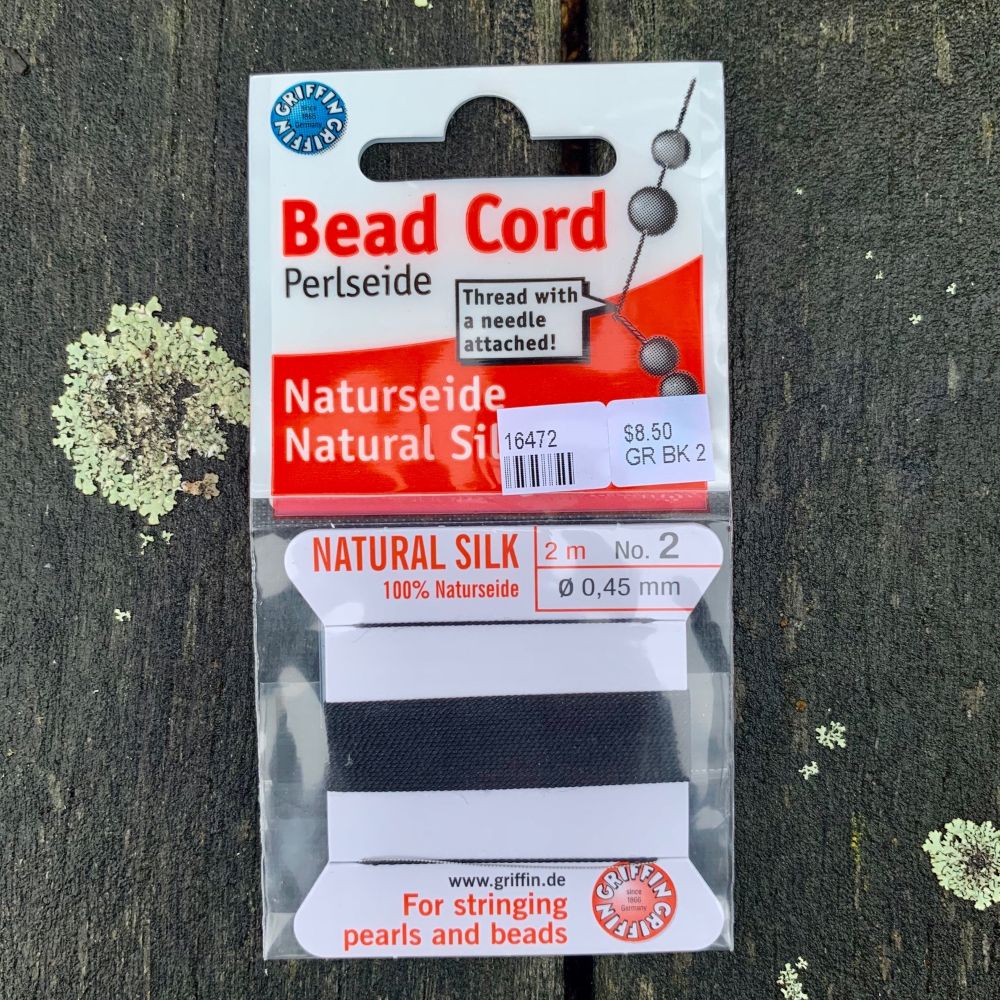 Natural Silk Bead Cord, Black, No. 2