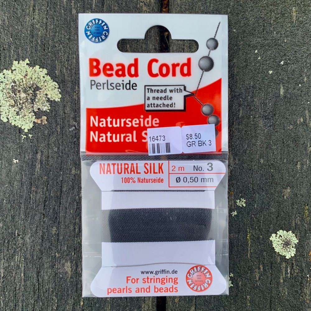 Natural Silk Bead Cord, Black, No. 3